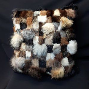 Genuine Fur Patchwork Accent Pillow